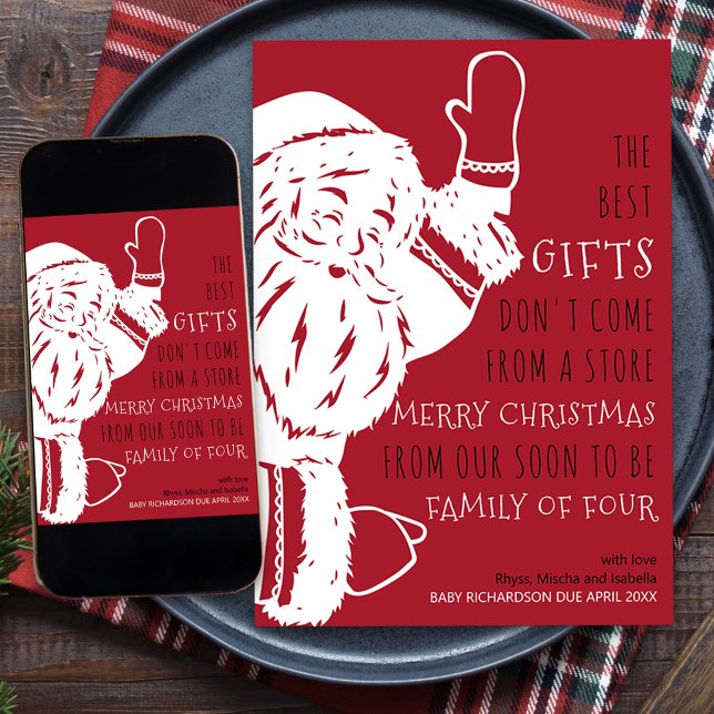 Soon to Be Family of Four Santa Pregnancy Holiday Card (Santa Rhyme Holiday Card and Pregnancy Announcement for your soon to be family of four)