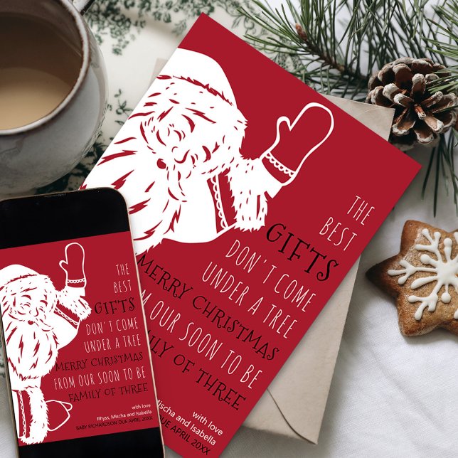 Soon to Be Family of Three Santa Pregnancy Holiday Card (Santa Rhyme Holiday Card and Pregnancy Announcement for your soon to be family of three)