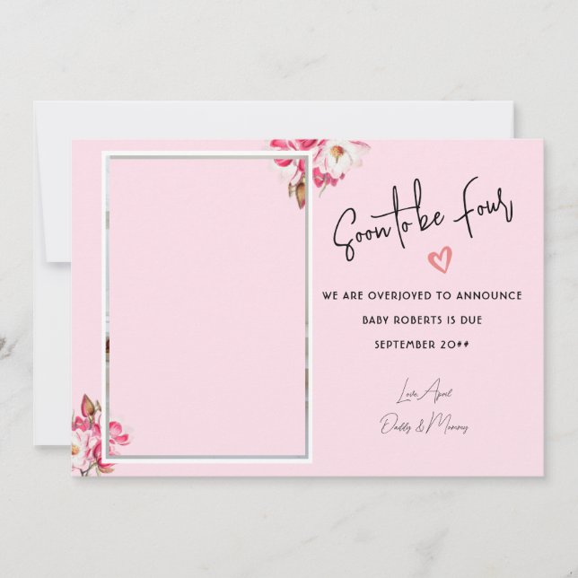  Soon to be Four 2 Photos Pregnancy Announcement  (Front)