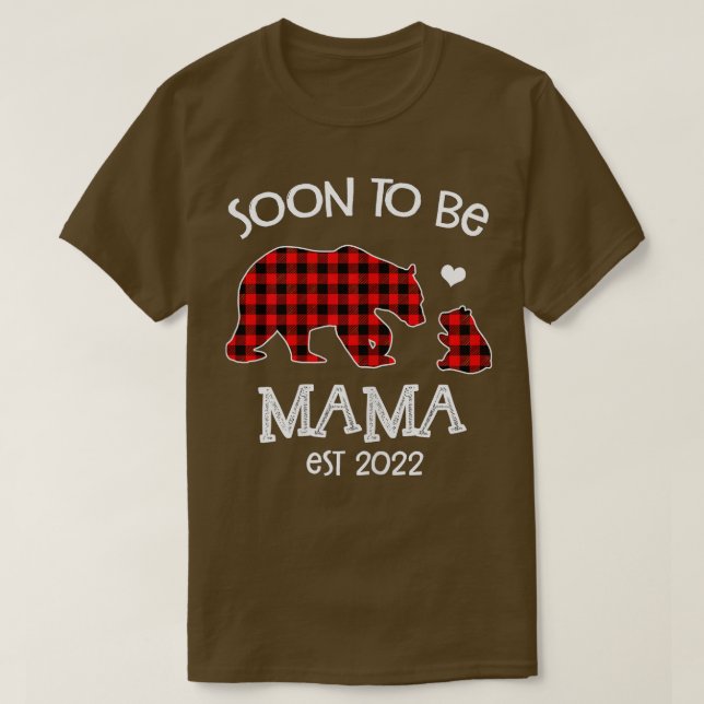 Soon to be Mama est 2022 red plaid bear  T-Shirt (Design Front)