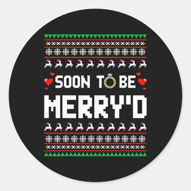 Soon To Be Merry'd Christmas Engaged Couple Matchi Classic Round Sticker (Front)