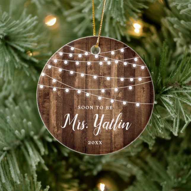 Soon To Be Mrs Engaged Personalised Woodgrain Ceramic Tree Decoration (Tree)