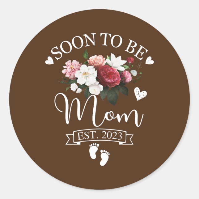 Soon To Be Mum Est 2023 Pregnancy Announcement  Classic Round Sticker (Front)