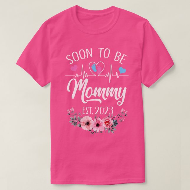 Soon To Be Mummy Est 2023 Floral Pregnancy Announc T-Shirt (Design Front)