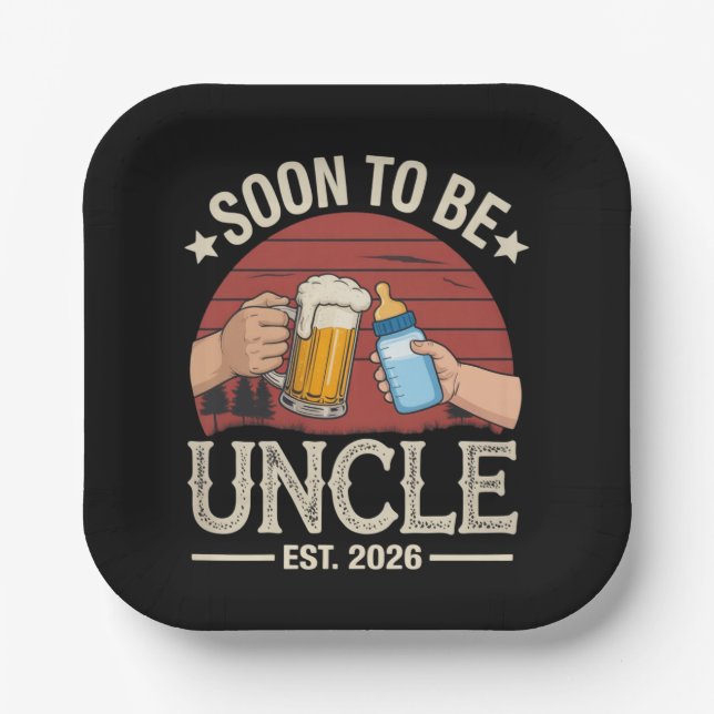 Soon To Be Uncle 2026 Retro Pregnancy Announcement Paper Plate (Front)