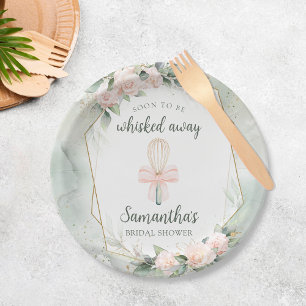 Soon to be Whisked Away Pink Floral Bridal Shower Paper Plate