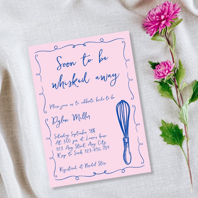 Soon To be Whisked Away Pink Kitchen Bridal Shower Invitation (Soon To be Whisked Away Pink Kitchen Bridal Shower Invitation)