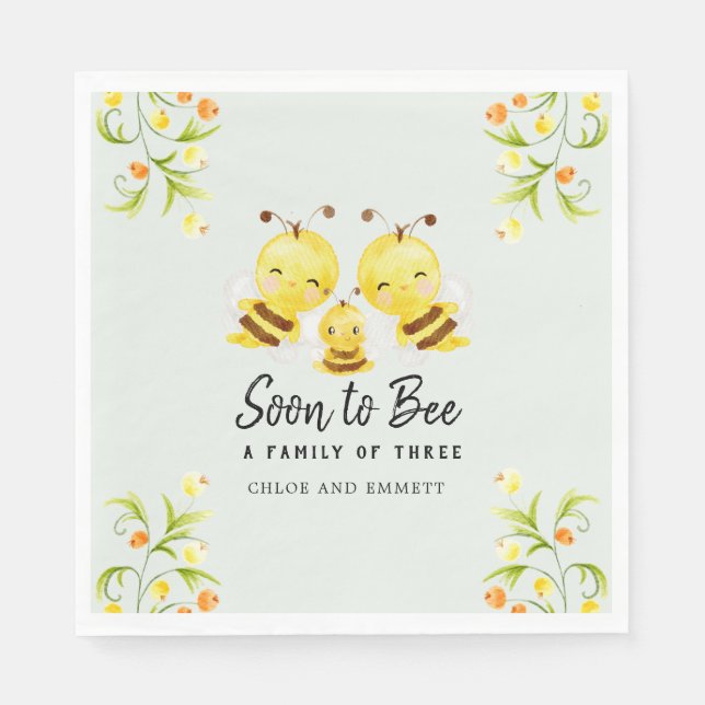 Soon to Bee a Family of Three Baby Shower Custom Napkin (Front)