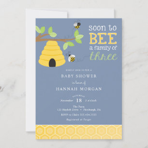 Soon to Bee a Family of Three Baby Shower Invitation