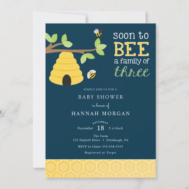 Soon to Bee a Family of Three Baby Shower Invitation (Front)