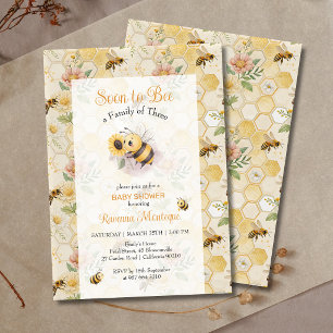 Soon to Bee a Family of Three Custom Baby Shower Invitation