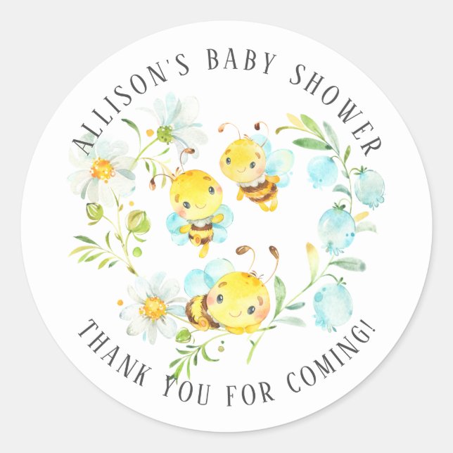 Soon to Bee Family of 3 Bee Baby Shower Thank You Classic Round Sticker (Front)