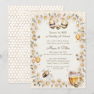 Soon to BEE Family of Three Honey Bees Baby Shower Invitation