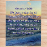 Soothing Bible Verse Romans 8:28 Christian Jigsaw Puzzle<br><div class="desc">Enjoy quiet time meditating on God's love and God's plan while you put together this soothing Christian puzzle featuring the calming Bible verse of Romans 8:28 over a cozy photograph of waves rolling into a beach at sunset with islands in the background. Puzzles are a great way to practice Christian...</div>