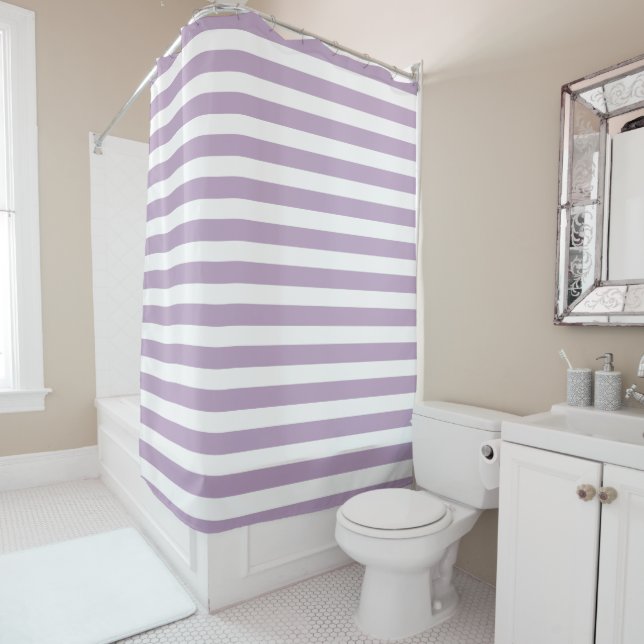 Soothing Lavender Lilac Purple Striped Shower Curtain (In Situ)