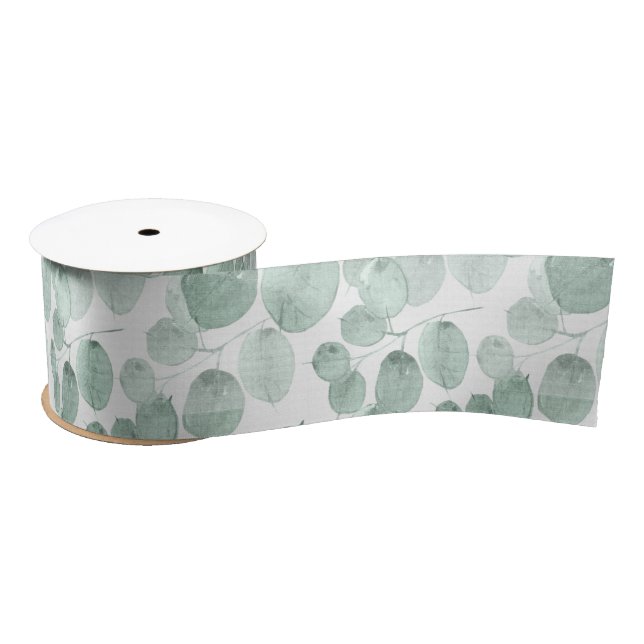 Soothing Sage Leaves Satin Ribbon (Spool)