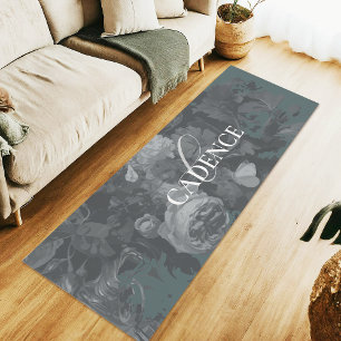 Soothing Slate Green Floral Monogram Chic Yoga Mat