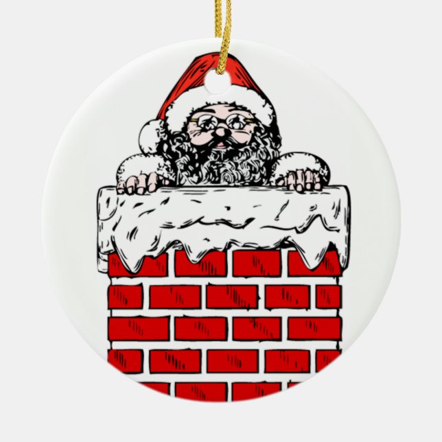 Sooty Santa in Chimney Christmas Ornament (Front)