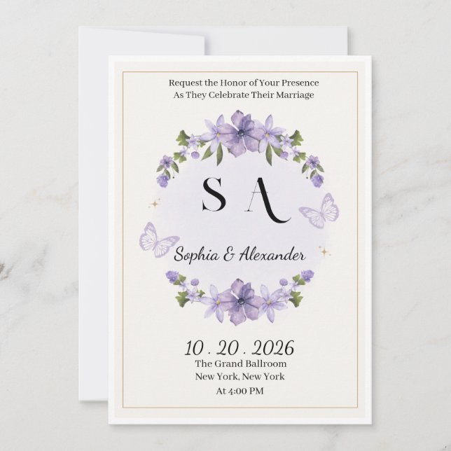 Sophia & Alexander Luxury Wedding Invitation | Ele (Front)