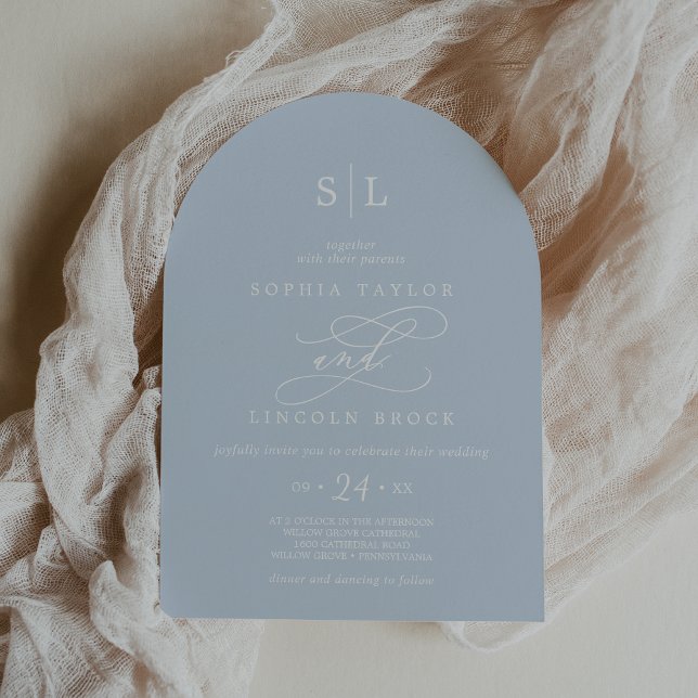 SOPHIA Arch Baby Blue Monogram Classic Wedding Invitation (SOPHIA Arch Baby Blue Monogram Classic Wedding Invitation)