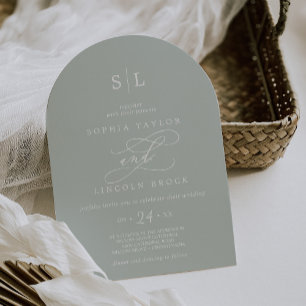 SOPHIA Arch Monogram Dusty Sage Gray Green Wedding Invitation