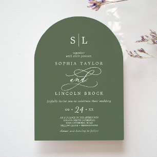 SOPHIA Arch Monogram Woodland Olive Green Wedding Invitation