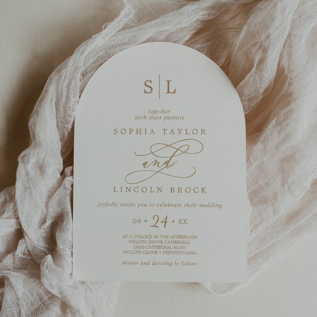 SOPHIA Arch Simple Minimalist Gold White Wedding Invitation (SOPHIA Arch Simple Minimalist Gold White Wedding Invitation)