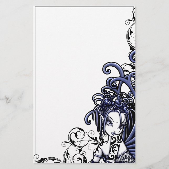 "Sophia" Blue Tattoo Fairy Art Stationery (Front)