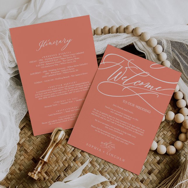 SOPHIA Bright Coral Wedding Welcome and Itinerary (SOPHIA Bright Coral Wedding Welcome and Itinerary Cards)