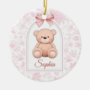 Sophia   Custom Pink Teddy Bear Nursery Design  Ceramic Tree Decoration