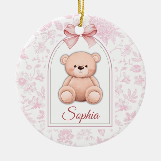 Sophia | Custom Pink Teddy Bear Nursery Design  Ceramic Tree Decoration (Front)
