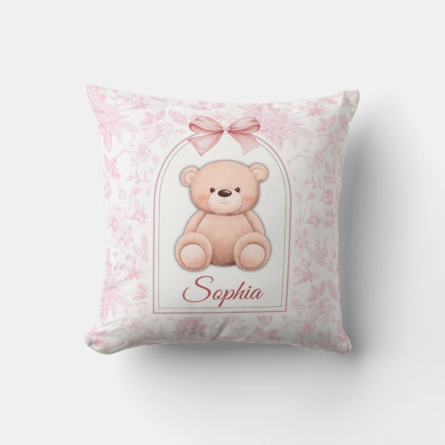 Sophia | Custom Pink Teddy Bear Nursery Design  Cushion (Front)