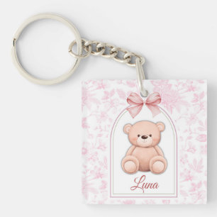 Sophia   Custom Pink Teddy Bear Nursery Design  Key Ring