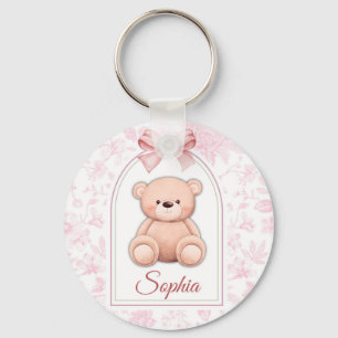 Sophia   Custom Pink Teddy Bear Nursery Design  Key Ring