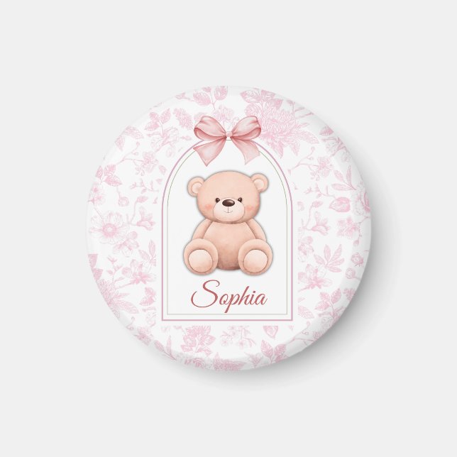 Sophia | Custom Pink Teddy Bear Nursery Design  Magnet (Front)