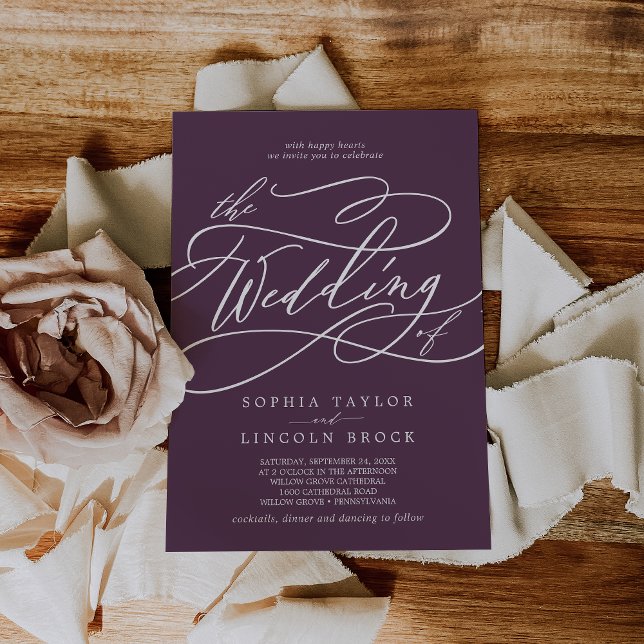 SOPHIA Dark Plum Simple Purple Classic Wedding Invitation (SOPHIA Dark Plum Simple Purple Classic Wedding Invitation)