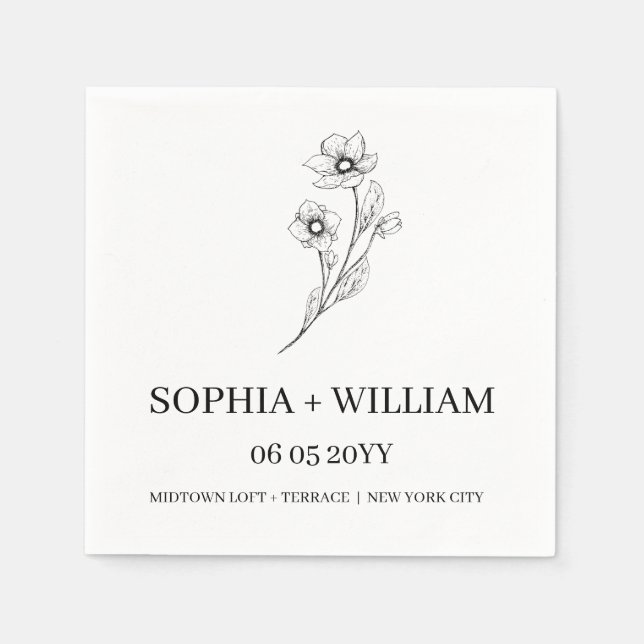 Sophia Elegant Modern Cocktail Reception Wedding Napkin (Front)