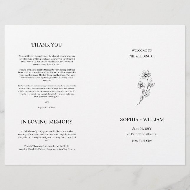 Sophia Elegant Typography Folded Wedding Program (Front)