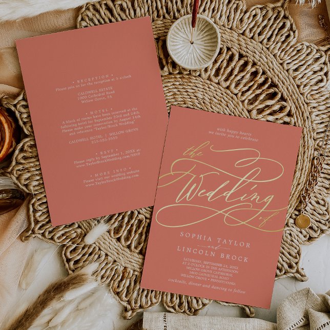 SOPHIA Gold Foil Bright Coral Summer Wedding (SOPHIA Gold Foil Bright Coral Summer Wedding Foil Invitation)