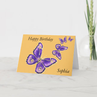 Sophia, Happy Birthday purple butterfly card