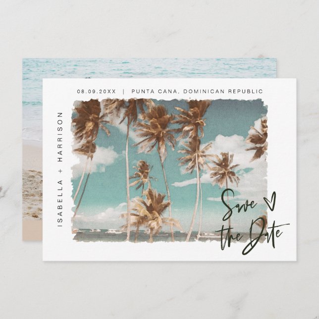 SOPHIA | Island Beach Tropical Palm Save the Date Invitation (Front/Back)