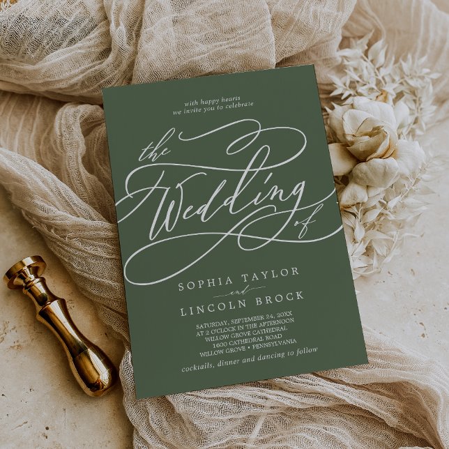 SOPHIA Olive Green Rustic Simple Modern Wedding Invitation (SOPHIA Olive Green Rustic Simple Modern Wedding Invitation)