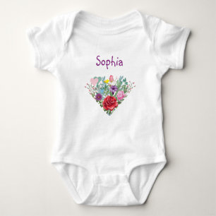 Sophia Personalise Name Flowers Twins 2 Hearts Baby Bodysuit