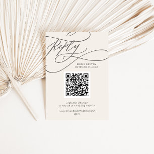 SOPHIA QR Code Beige Cream Modern Fancy Wedding RSVP Card