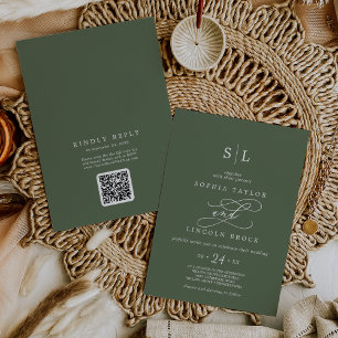 SOPHIA QR Code Boho Olive Green All In One Wedding Invitation