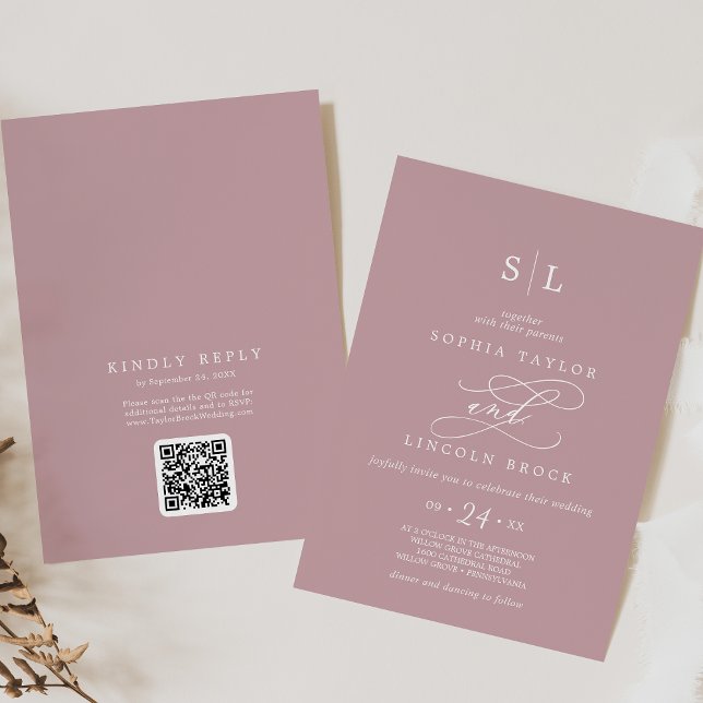 SOPHIA QR Code Dusty Rose Pink All In One Wedding Invitation (SOPHIA QR Code Dusty Rose Pink All In One Wedding Invitation)