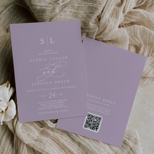 SOPHIA QR Code Lilac Purple All In One Wedding Invitation (SOPHIA QR Code Lilac Purple All In One Wedding Invitation)