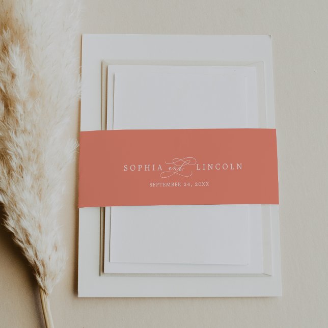 SOPHIA Romantic Bright Coral Summer Wedding Invitation Belly Band (SOPHIA Romantic Bright Coral Summer Wedding Invitation Belly Band)