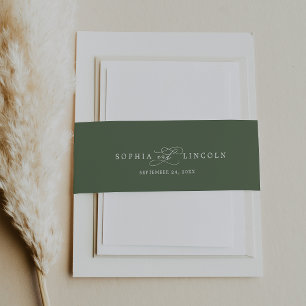 SOPHIA Rustic Woodland Olive Green Wedding Invitation Belly Band