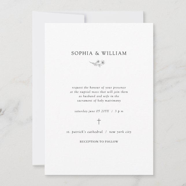 Sophia Simple All in One Catholic Wedding Invitation (Front)